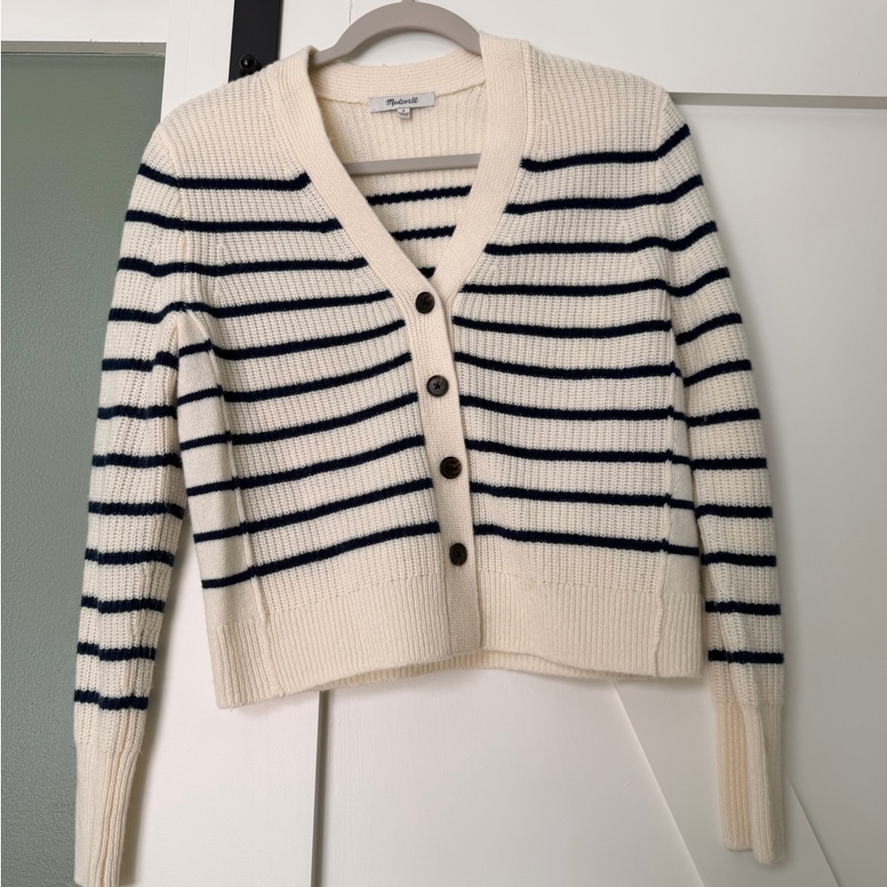 Madewell cream and navy cardigan small